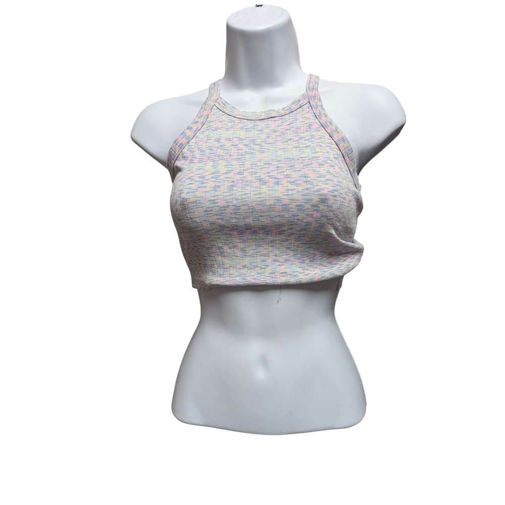 American Eagle Crop Top Womens S Multicolor New Ribbed Space Dye Halter Tank